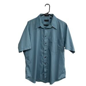 Vintage quiet luxury button shirt Christian Dior Monsieur blue short sleeve 17.5
